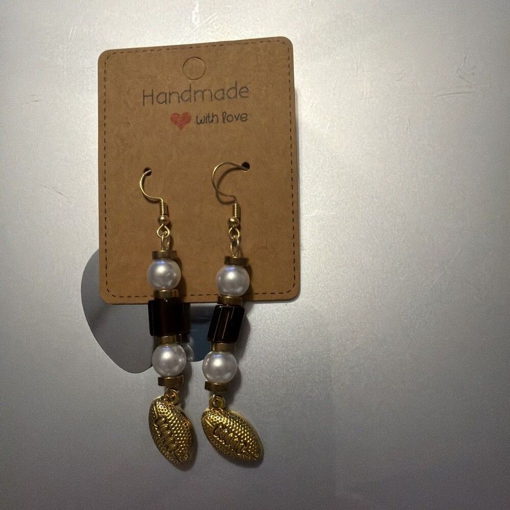 Football Earrings With Backs Oxidized Shiny Gold Finish Play Ball New Handmade